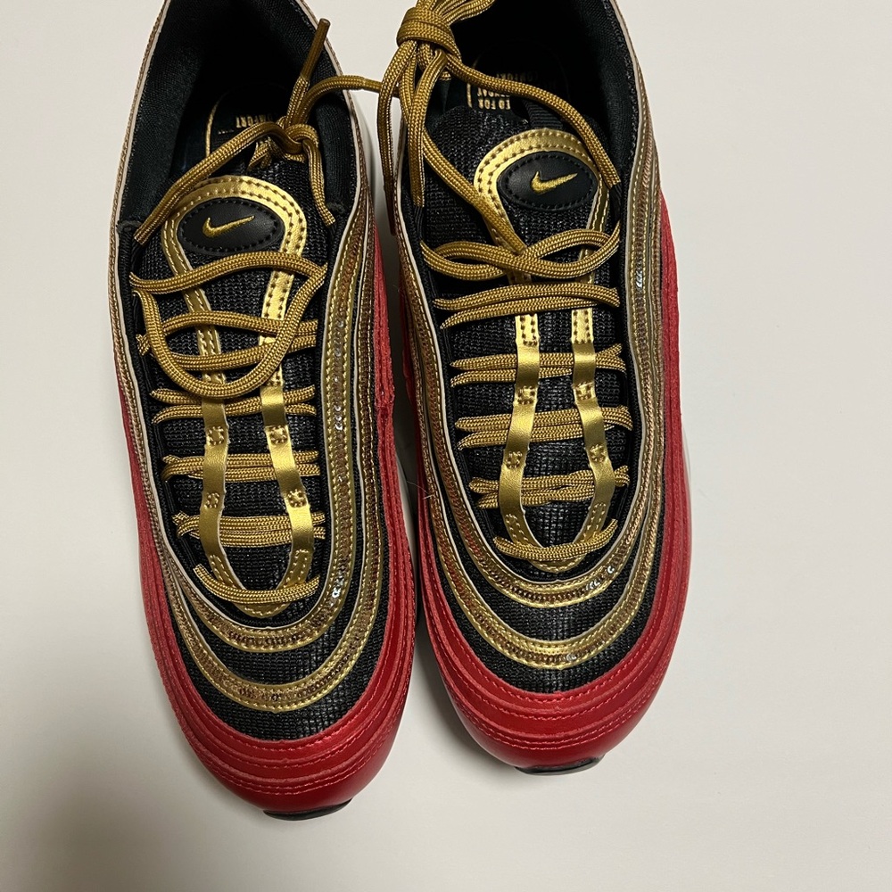 Nike Air Max 97 Black, Red, and Gold Sneakers
